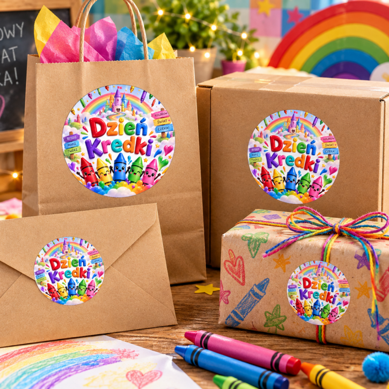 naklejki na Dzień Kredki kolorowa kraina kredek