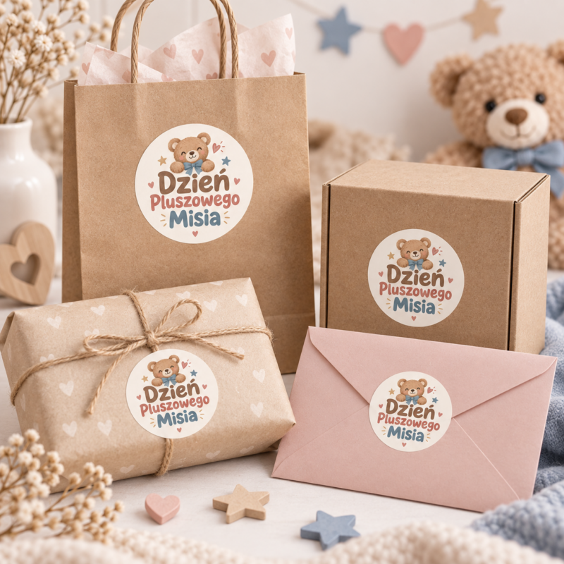 naklejki na Dzień Pluszowego Misia delikatny miś z kokardką