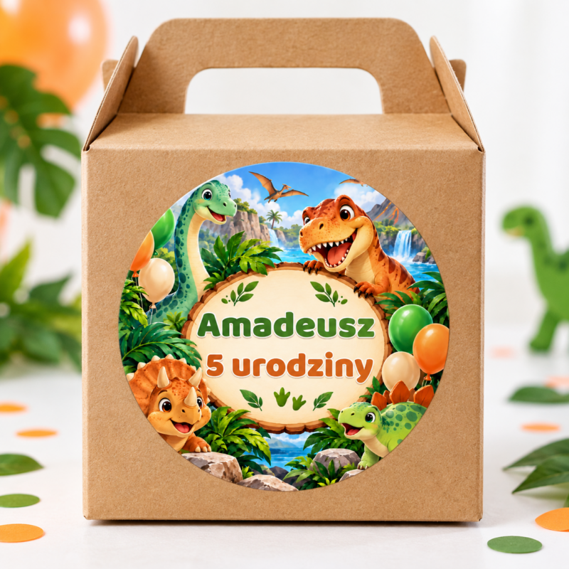 naklejki urodzinowe personalizowane dinozaury w dżungli