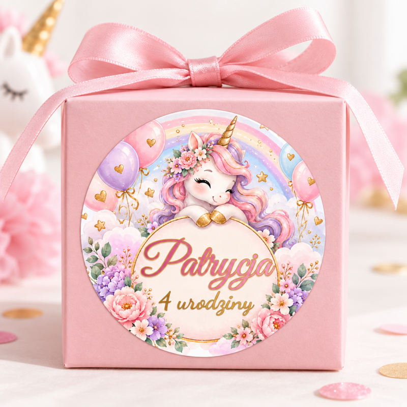 naklejki urodzinowe personalizowane jednorożec