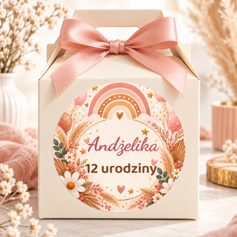 naklejki urodzinowe personalizowane boho tęcza