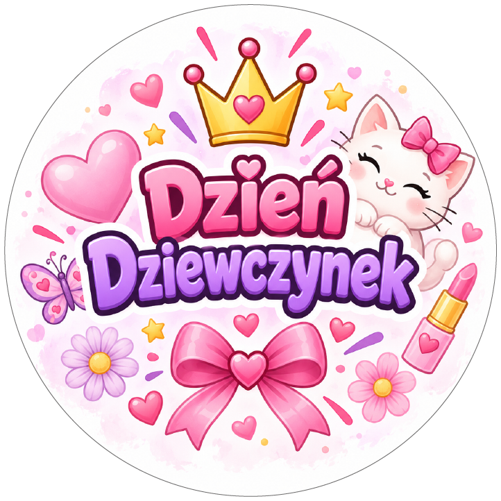 naklejki na Dzień Dziewczynek korona kokarda i kotek