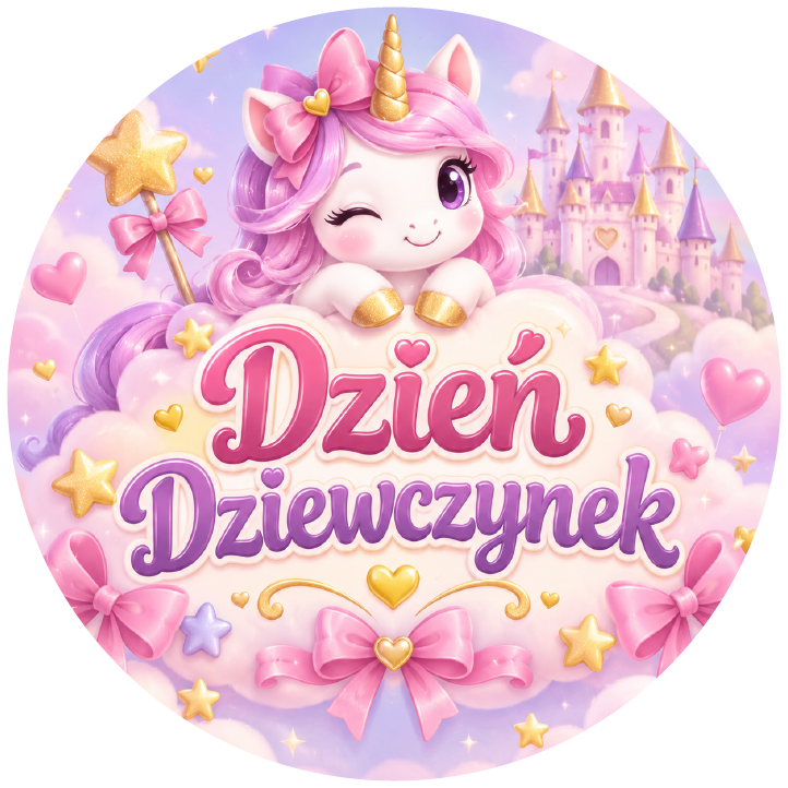 naklejki na Dzień Dziewczynek jednorożec i zamek