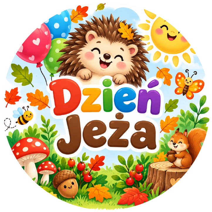 naklejki na Dzień Jeża wesoły jeż z balonami