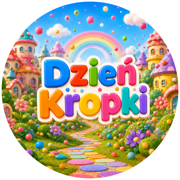 naklejki na Dzień Kropki bajkowe domki i tęcza