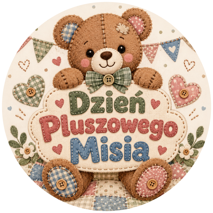 naklejki na Dzień Pluszowego Misia miś w stylu patchworkowym
