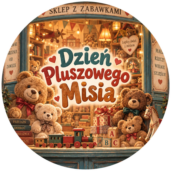 naklejki na Dzień Pluszowego Misia retro sklep z zabawkami