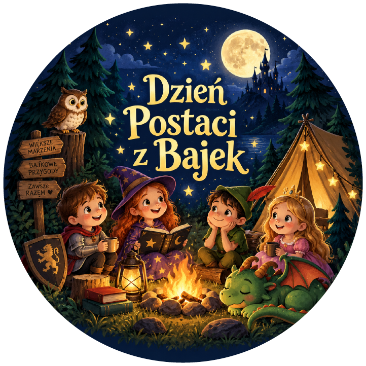 naklejki na Dzień Postaci z Bajek wieczór przy ognisku
