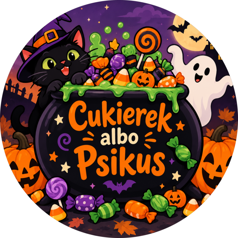 Naklejki na Halloween kociołek z cukierkami