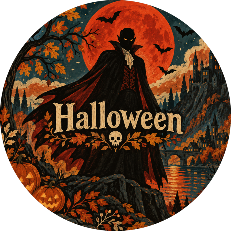 Naklejki na Halloween wampir pod czerwonym księżycem
