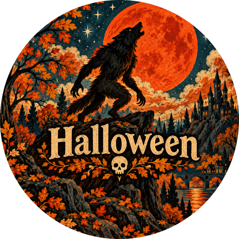 Naklejki na Halloween wyjący wilkołak