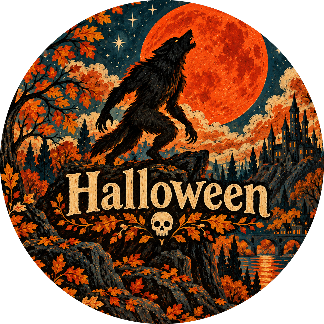 Naklejki na Halloween wyjący wilkołak