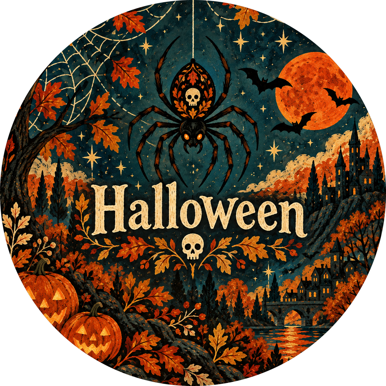 Naklejki na Halloween pająk pod gwiazdami