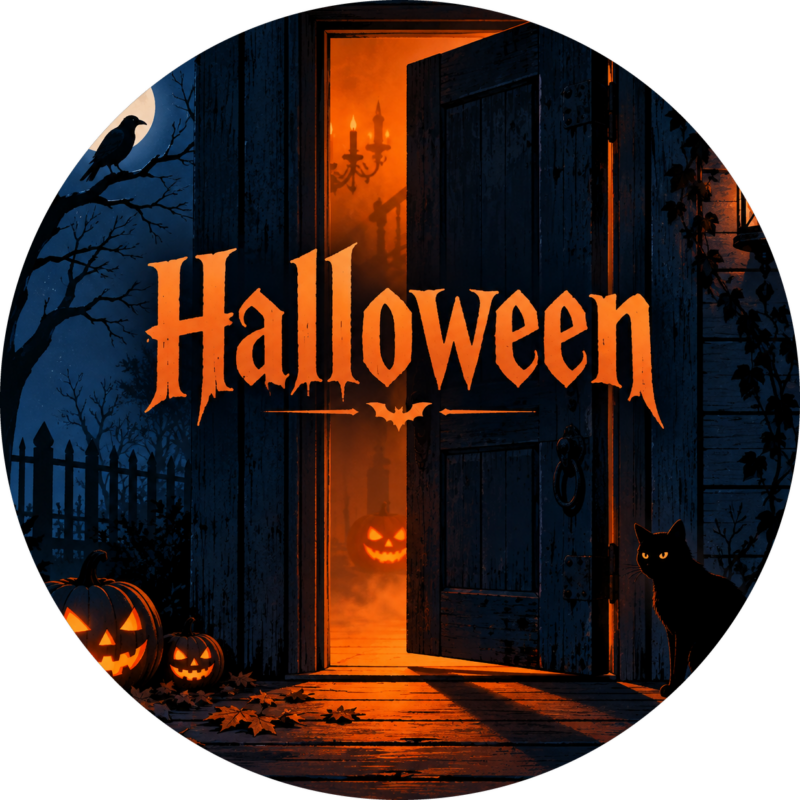 Naklejki na Halloween uchylone drzwi nawiedzonego domu