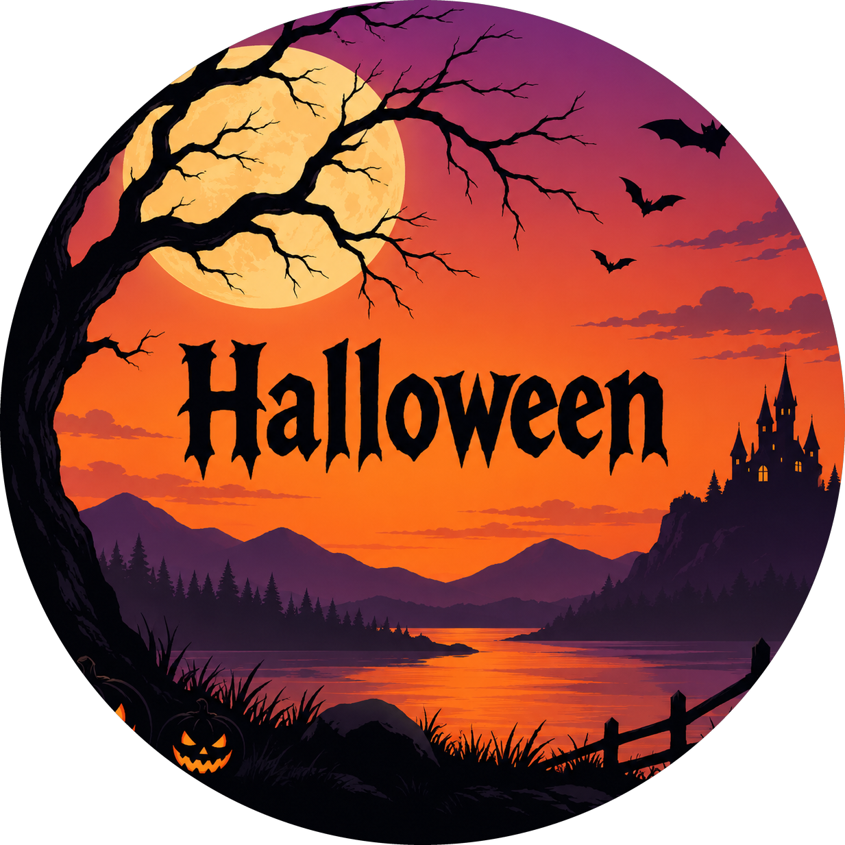 Naklejki na Halloween zamek nad jeziorem