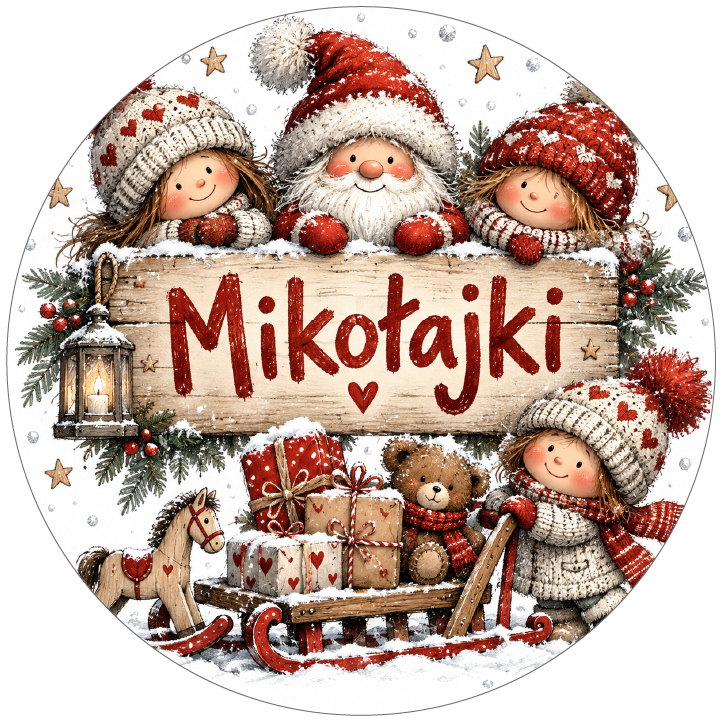 naklejki na Mikołajki zimowe dzieci