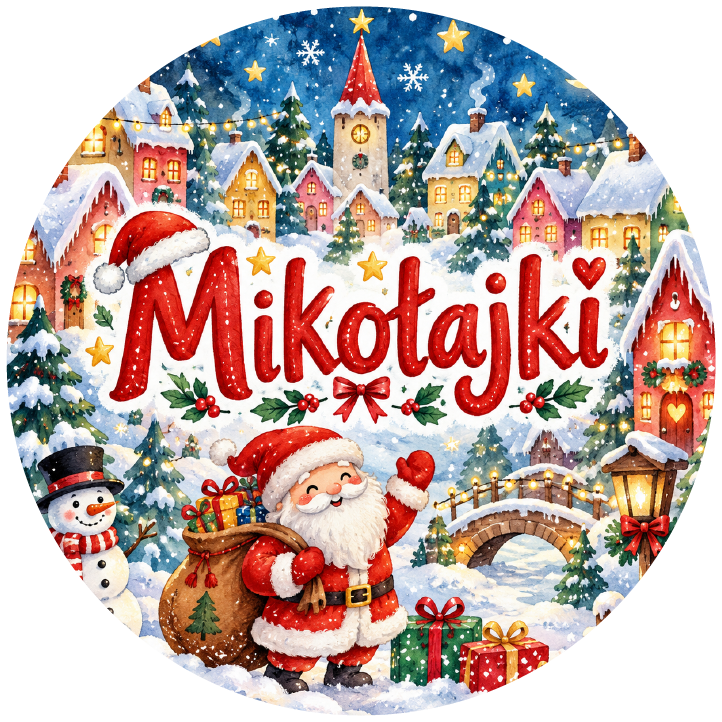 naklejki na Mikołajki świąteczne miasteczko