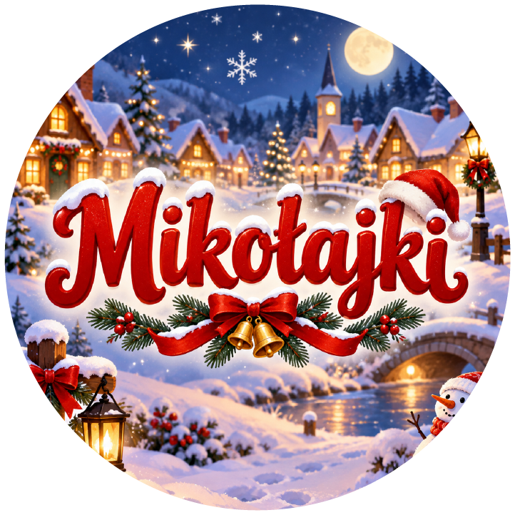 naklejki na Mikołajki wioska w blasku księżyca