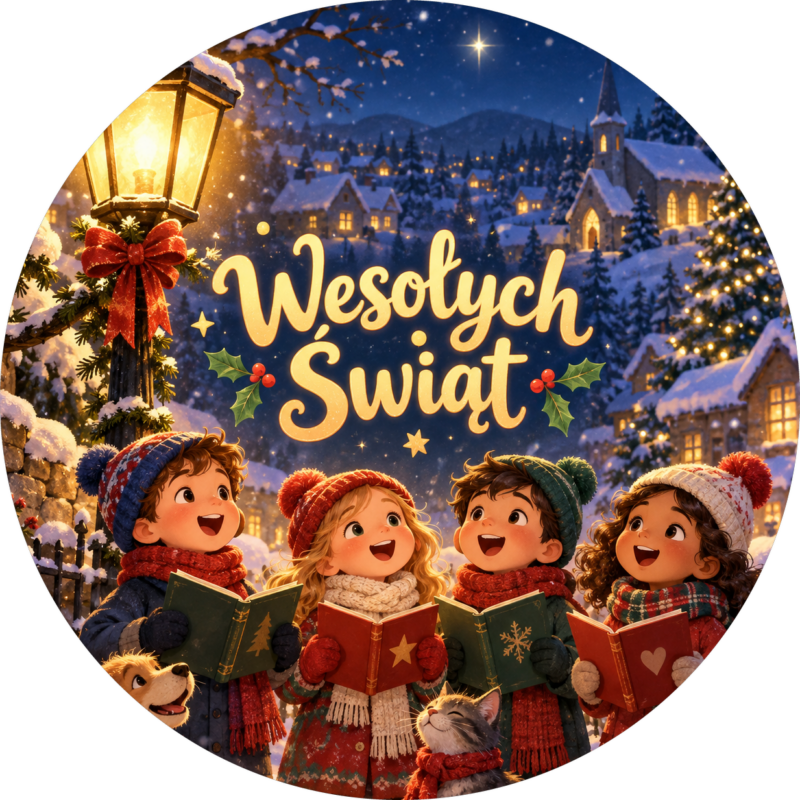 naklejki na boże narodzenie kolędnicy z latarniami nocą