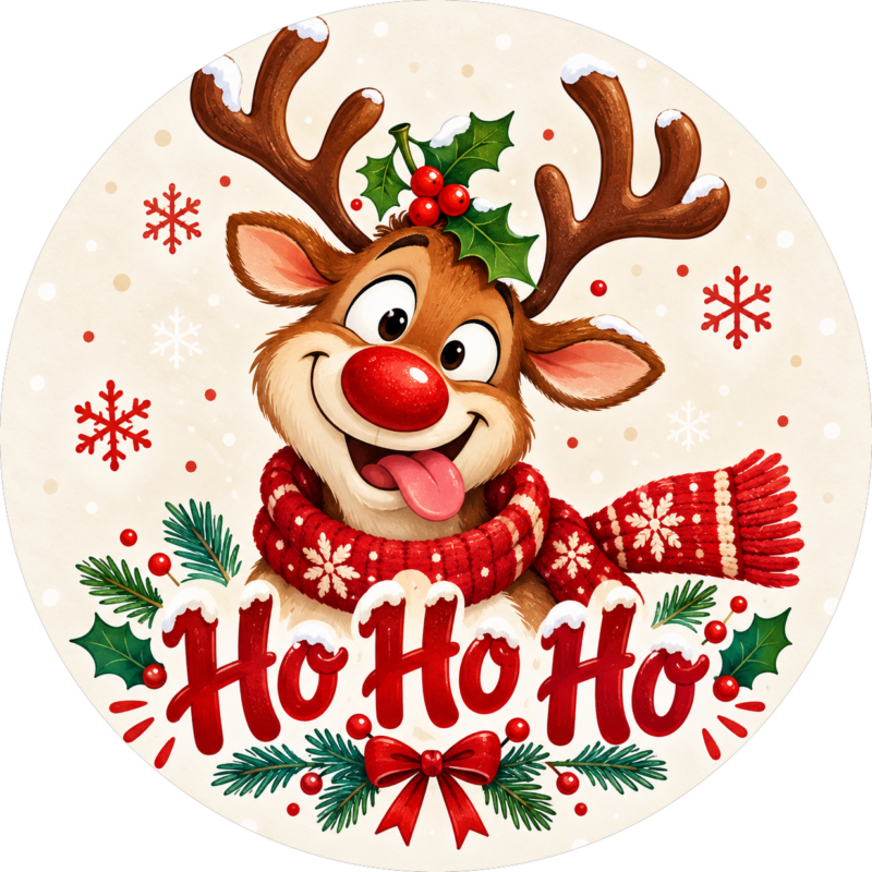 naklejki na boże narodzenie uśmiechnięty renifer z napisem Ho Ho Ho