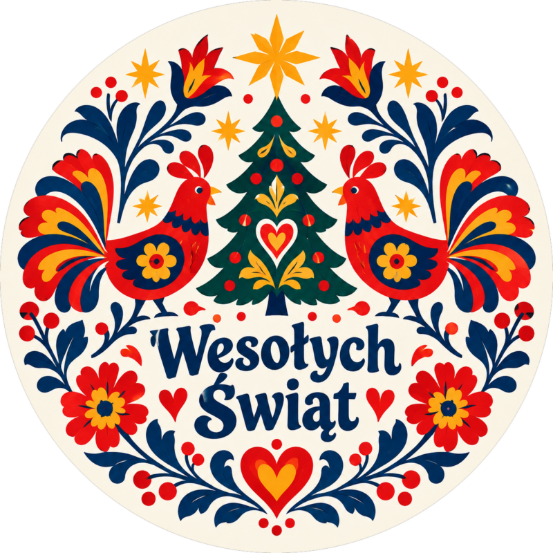 naklejki na boże narodzenie folklorystyczna wycinanka z kogucikami