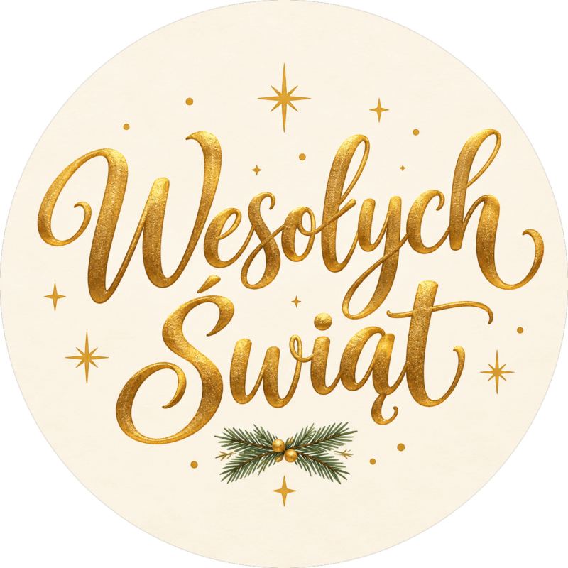 naklejki na boże narodzenie złota kaligrafia z napisem Wesołych Świąt na kremowym tle