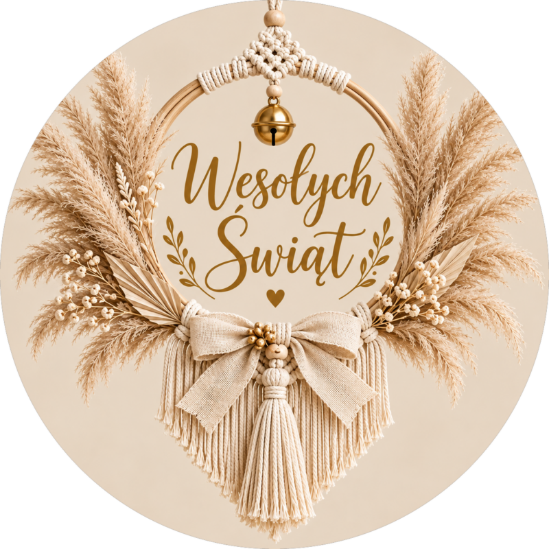 naklejki na boże narodzenie boho wieniec z kłosami zboża