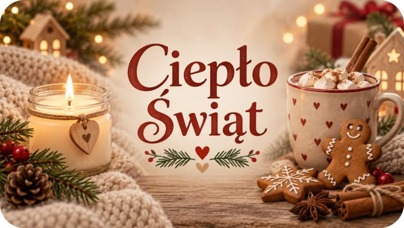 Naklejki na świece Boże Narodzenie „Ciepło Świąt” – etykiety 7×4 cm