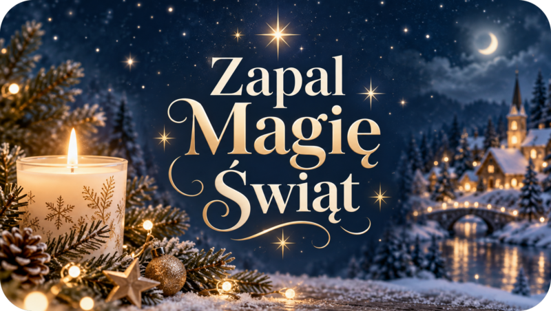 Naklejki na świece Boże Narodzenie „Zapal Magię Świąt” – etykiety 7×4 cm