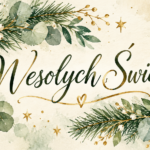 Naklejki na świece Boże Narodzenie „Wesołych Świąt” w akwareli z napisem w jednej linii – etykiety 7×4 cm
