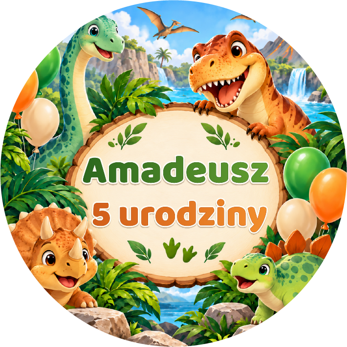 naklejki urodzinowe personalizowane dinozaury w dżungli