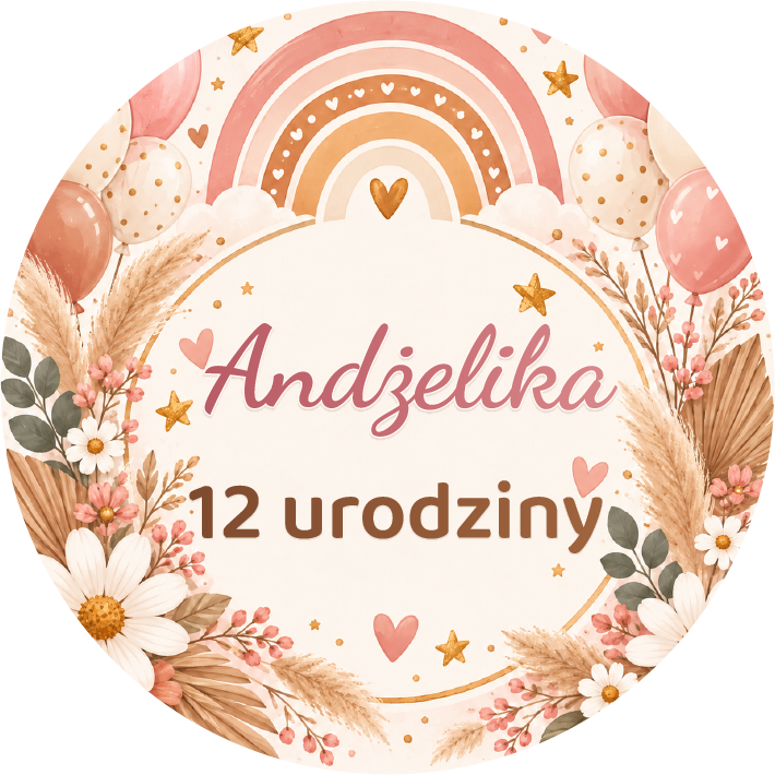 naklejki urodzinowe personalizowane boho tęcza