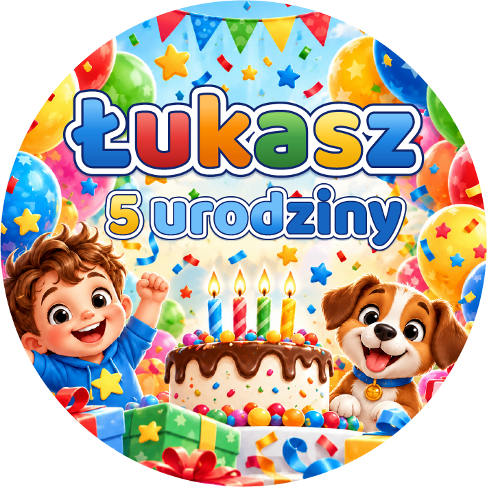 naklejki urodzinowe personalizowane piesek i tort
