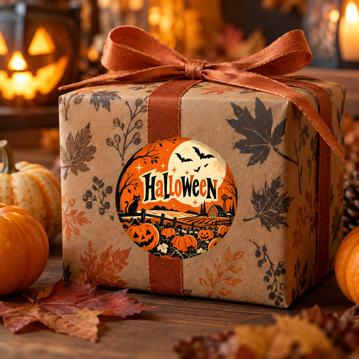 Naklejki na Halloween retro kot na polu dyń - obrazek 2