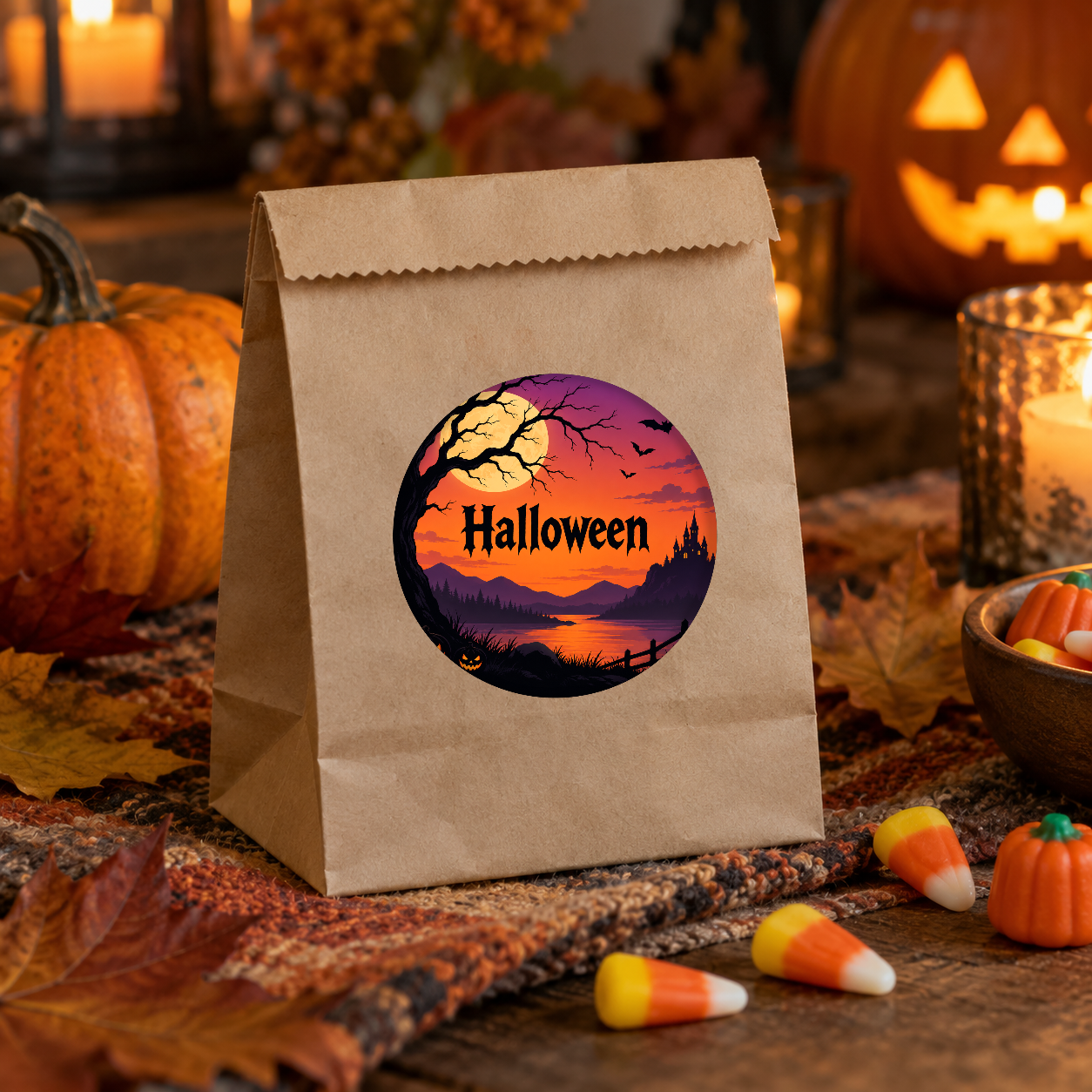 Naklejki na Halloween zamek nad jeziorem - obrazek 2