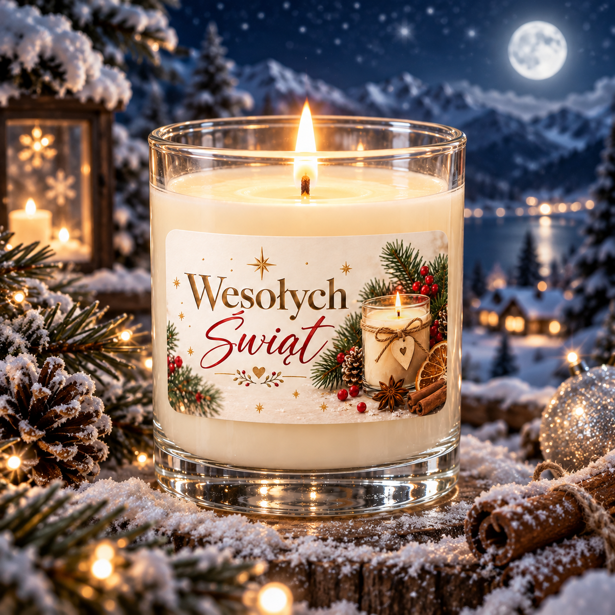 Naklejki na świece Boże Narodzenie „Wesołych Świąt” – etykiety 7×4 cm - obrazek 2
