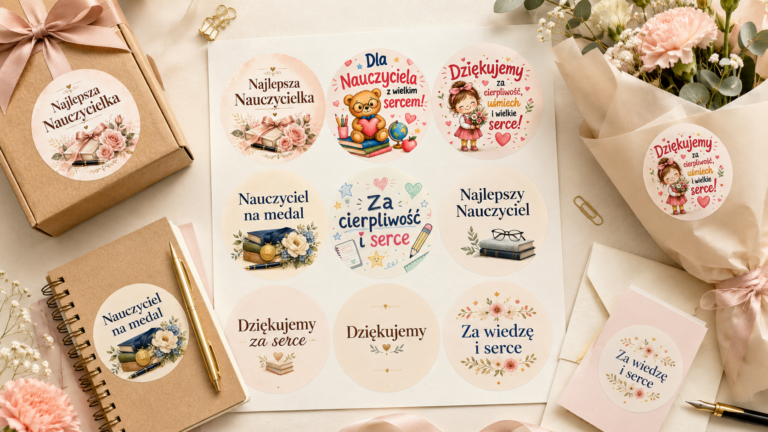 Naklejki na Dzień Nauczyciela na prezenty i podziękowania