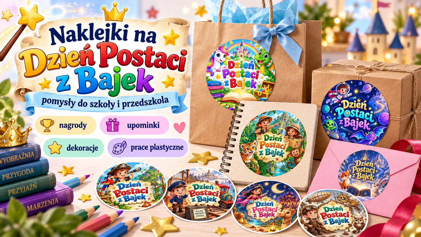 Naklejki na Dzień Postaci z Bajek – pomysły do szkoły i przedszkola