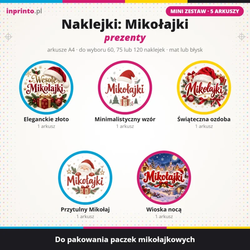 zestaw naklejek na Mikołajki mini do pakowania prezentów 5 arkuszy
