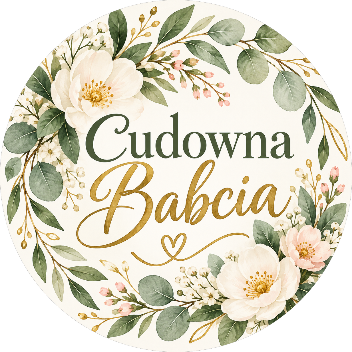 Naklejka na Dzień Babci eukaliptus i białe kwiaty