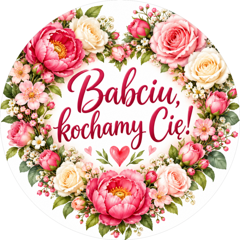 Naklejka na Dzień Babci wianek z róż i piwonii