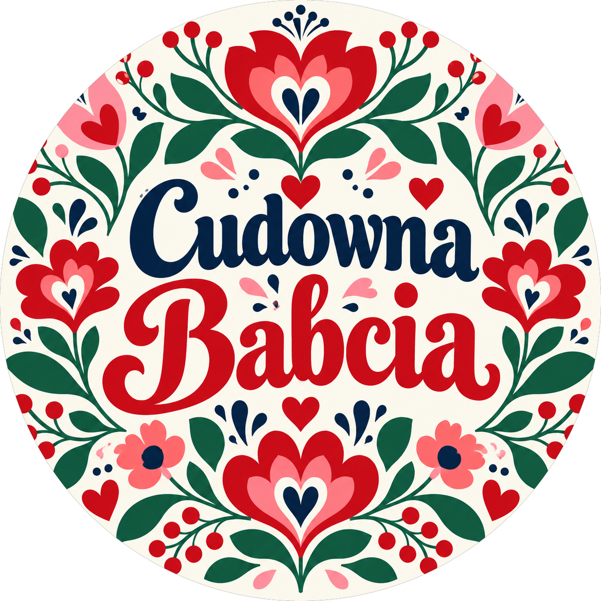 Naklejka na Dzień Babci folkowe serca i kwiaty
