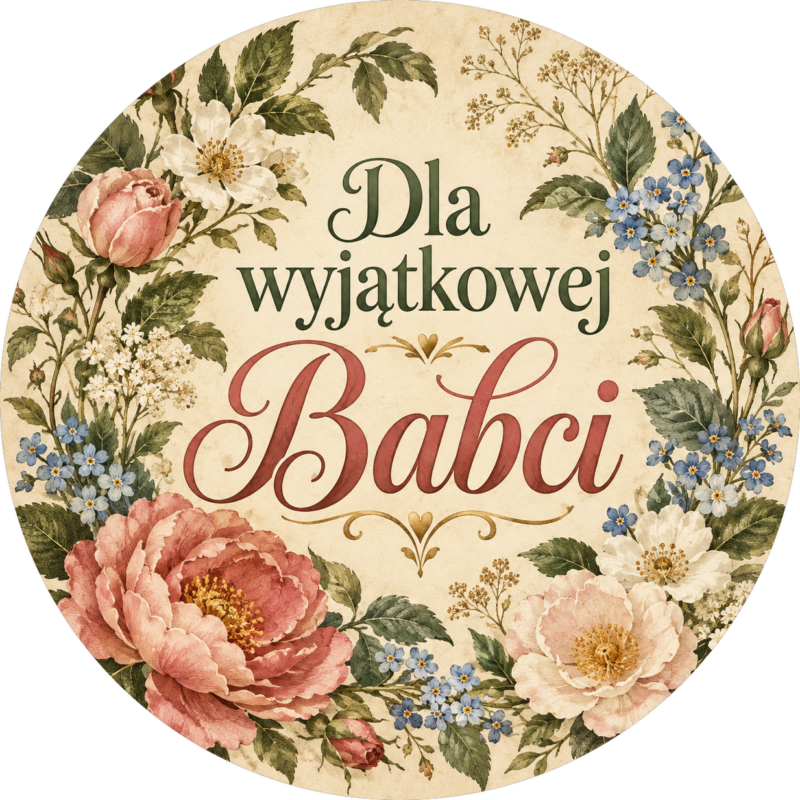 Naklejka na Dzień Babci vintage róże i niezapominajki