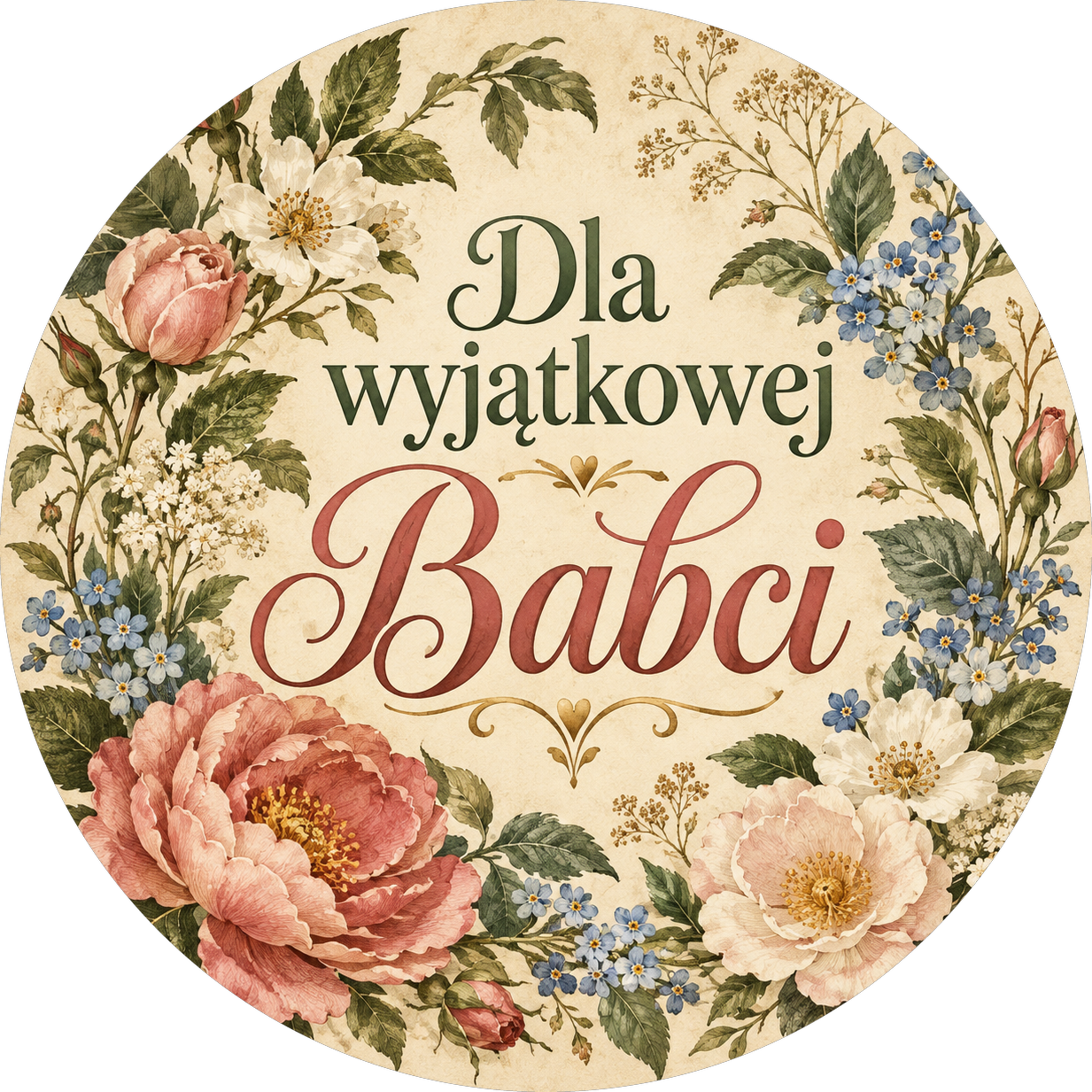 Naklejka na Dzień Babci vintage róże i niezapominajki