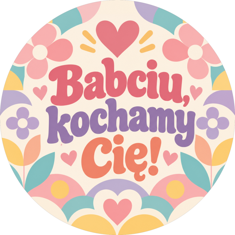 Naklejka na Dzień Babci pastelowe kwiaty i serca