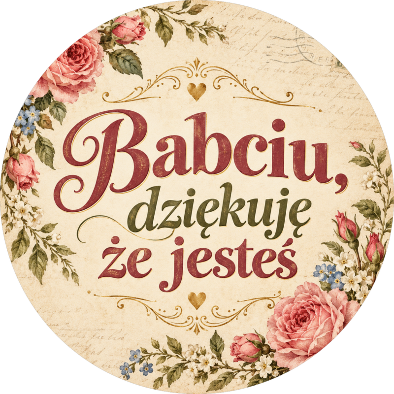Naklejka na Dzień Babci vintage list i róże