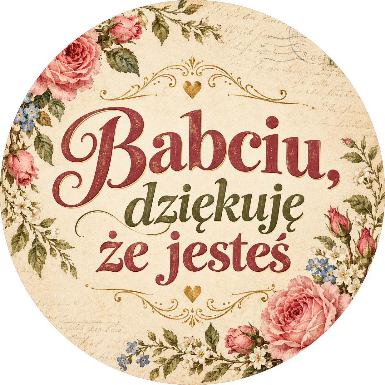 Naklejka na Dzień Babci vintage list i róże