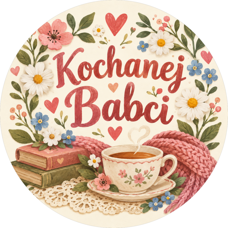 Naklejka na Dzień Babci herbata, książki i kocyk