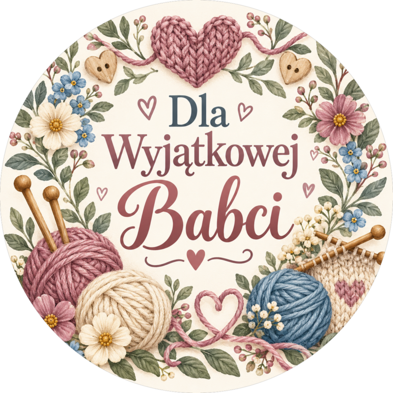 Naklejka na Dzień Babci włóczka i druty