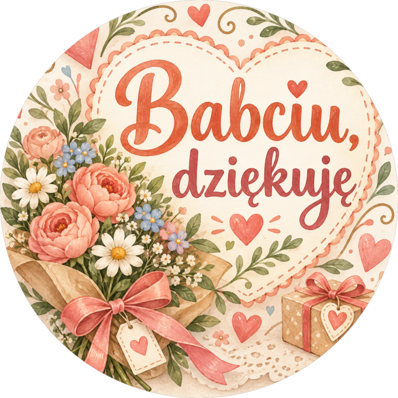 Naklejka na Dzień Babci bukiet i prezent